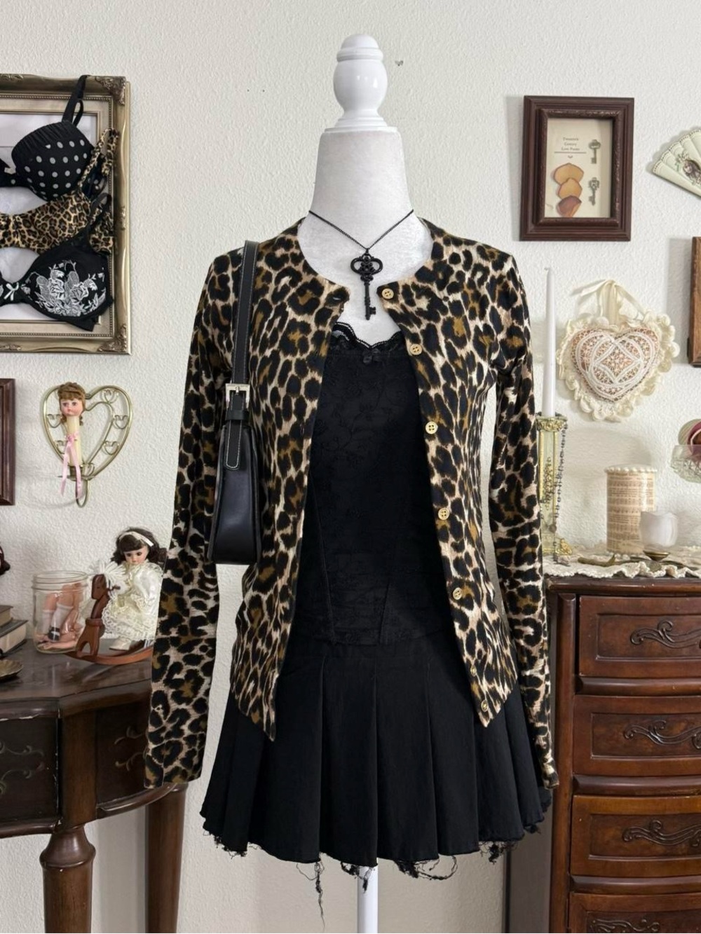 Rockstar gf girly grunge glam preppy wool cheetah print cardigan | size XS